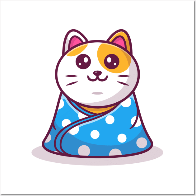 Cute Cat Sitting Wearing Blanket Wall Art by Catalyst Labs